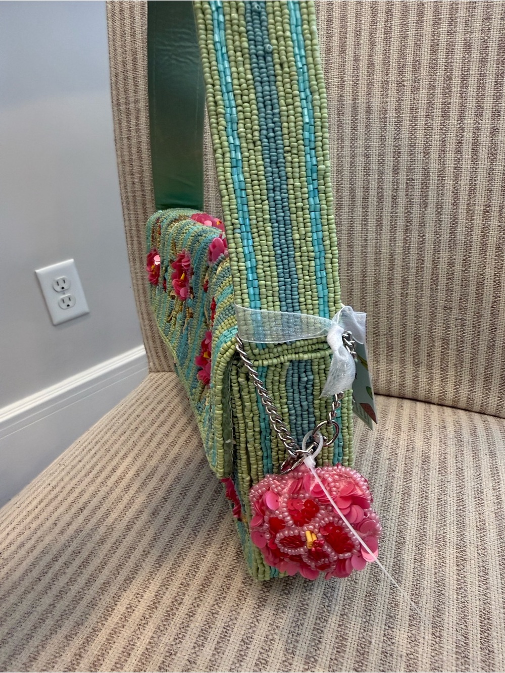 Rare Viral Love Shack Fancy Floral Beaded Bag, Made in India - Picture 4 of 5